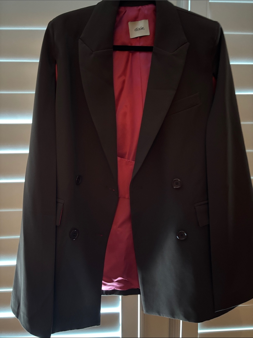 Brown Double-Breasted cape with Pink Silk Lining